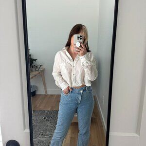 VINTAGE CROPPED CREAM COLLARED BLOUSE SIZE S/M